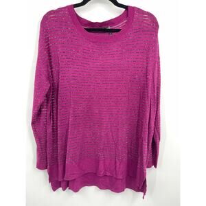 Daisy Fuentes Purple Knitted Long Sleeve Sweater Top Side Slit Womens Size XL